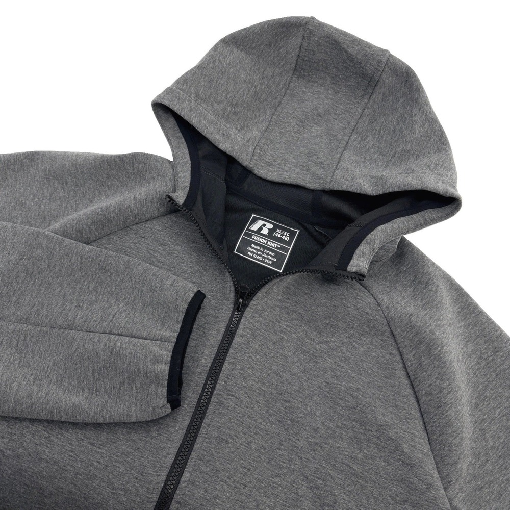 Russell Fusion Knit Hoodie Jacket Mens XL Grey Tech Fleece Full Zip Layer Sporty
